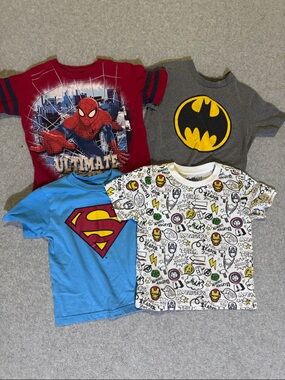 Lot of Four (4) Boys 3T Superhero Tees - Spider-Man, Batman, Superman, Avengers